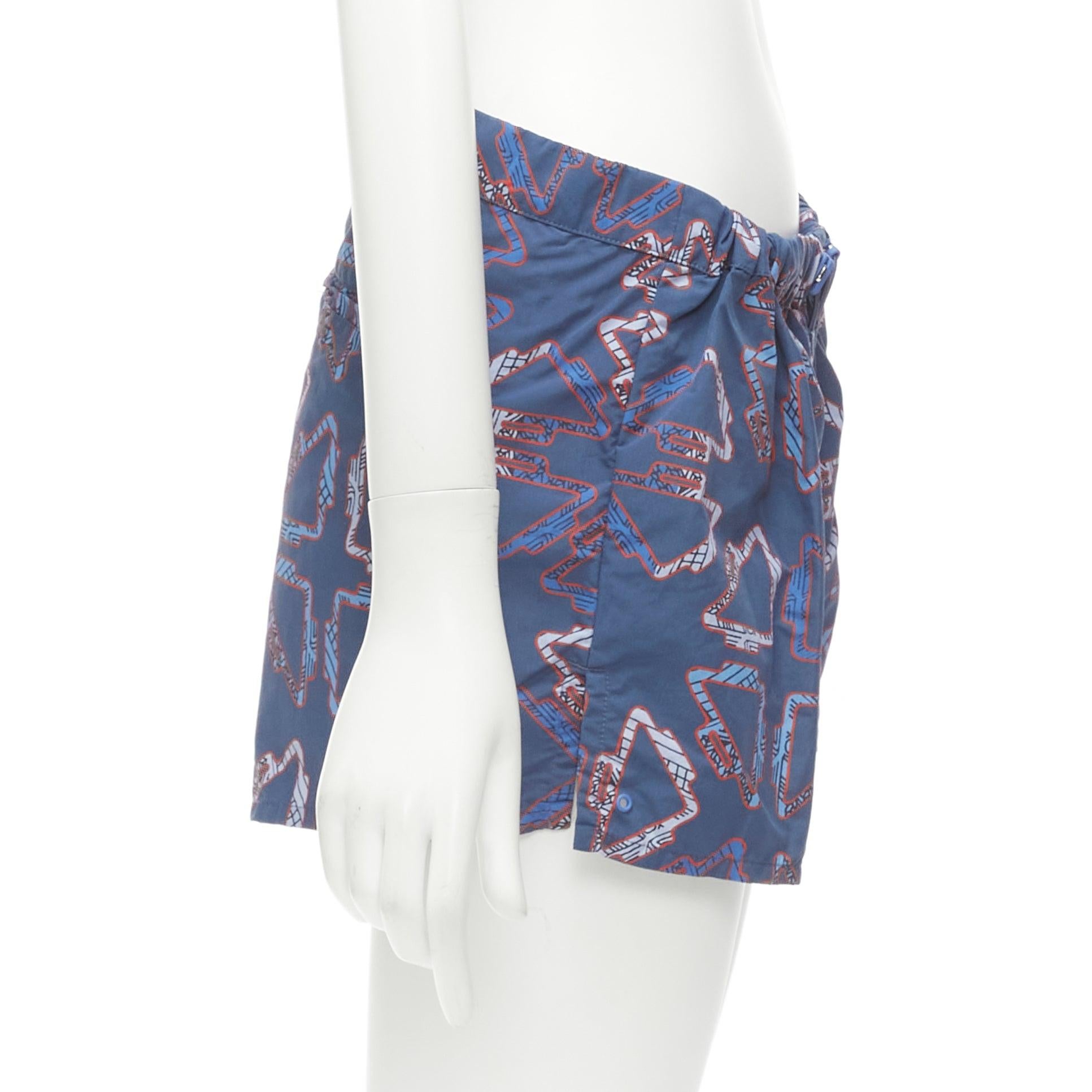 Women's HERMES Tatersales red geometric print drawstring swimming shorts FR38 M For Sale