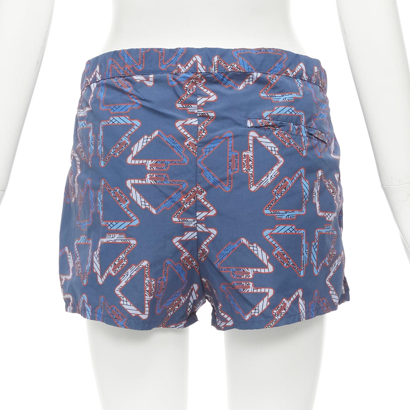 HERMES Tatersales red geometric print drawstring swimming shorts FR38 M For Sale 1