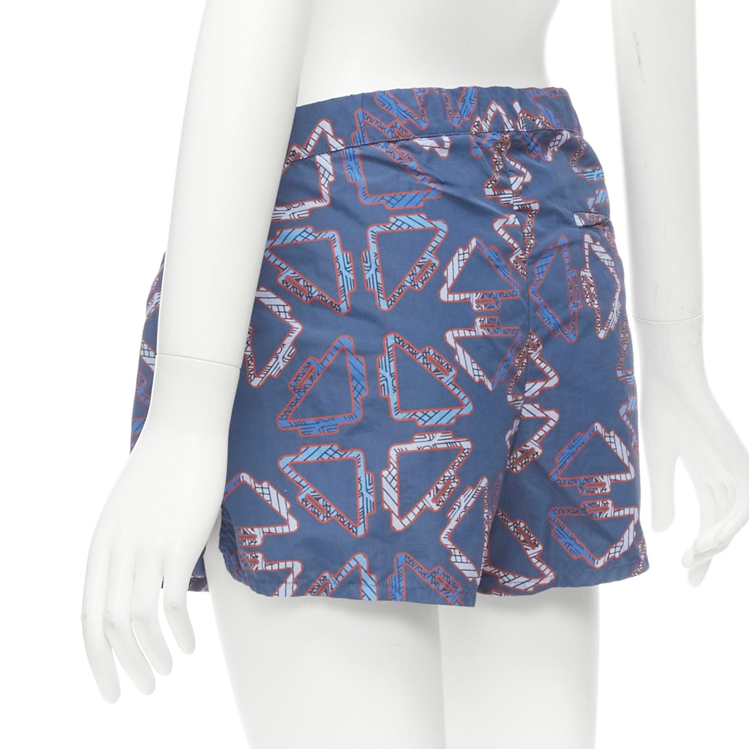 HERMES Tatersales red geometric print drawstring swimming shorts FR38 M For Sale 2