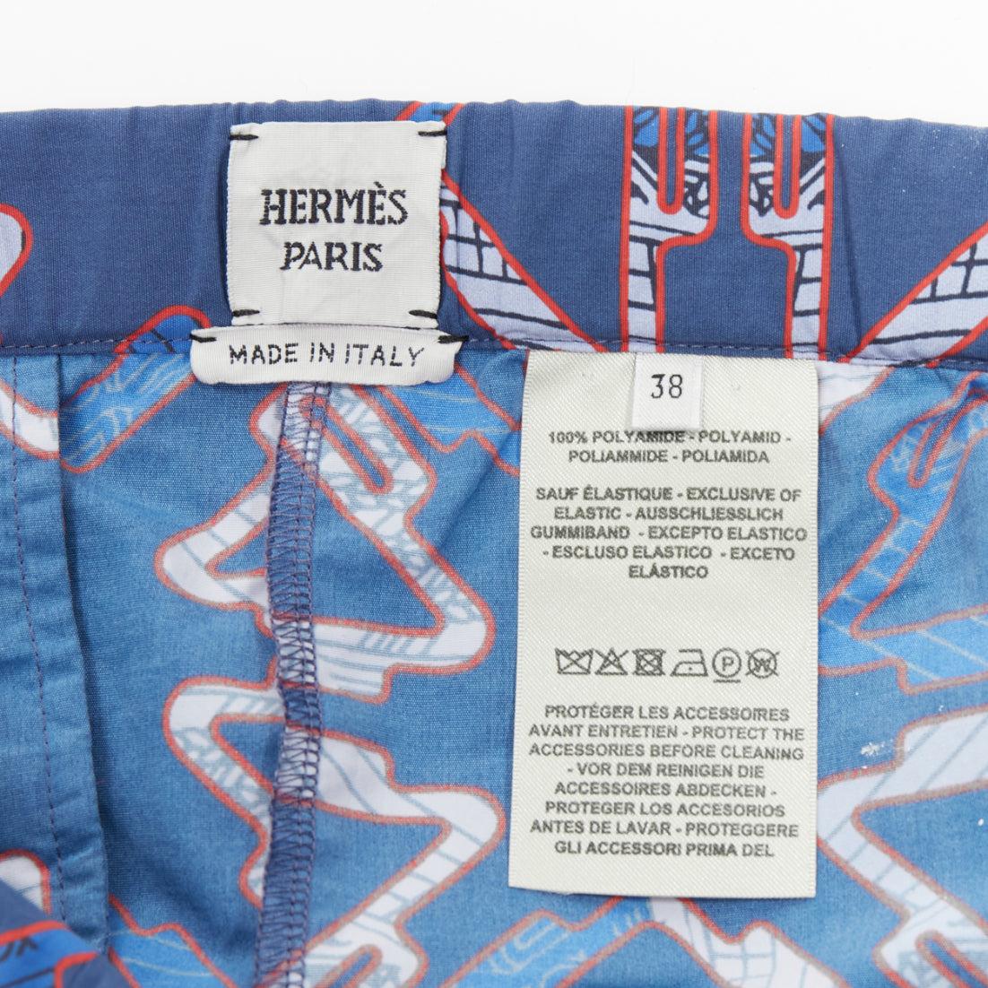 HERMES Tatersales red geometric print drawstring swimming shorts FR38 M For Sale 4