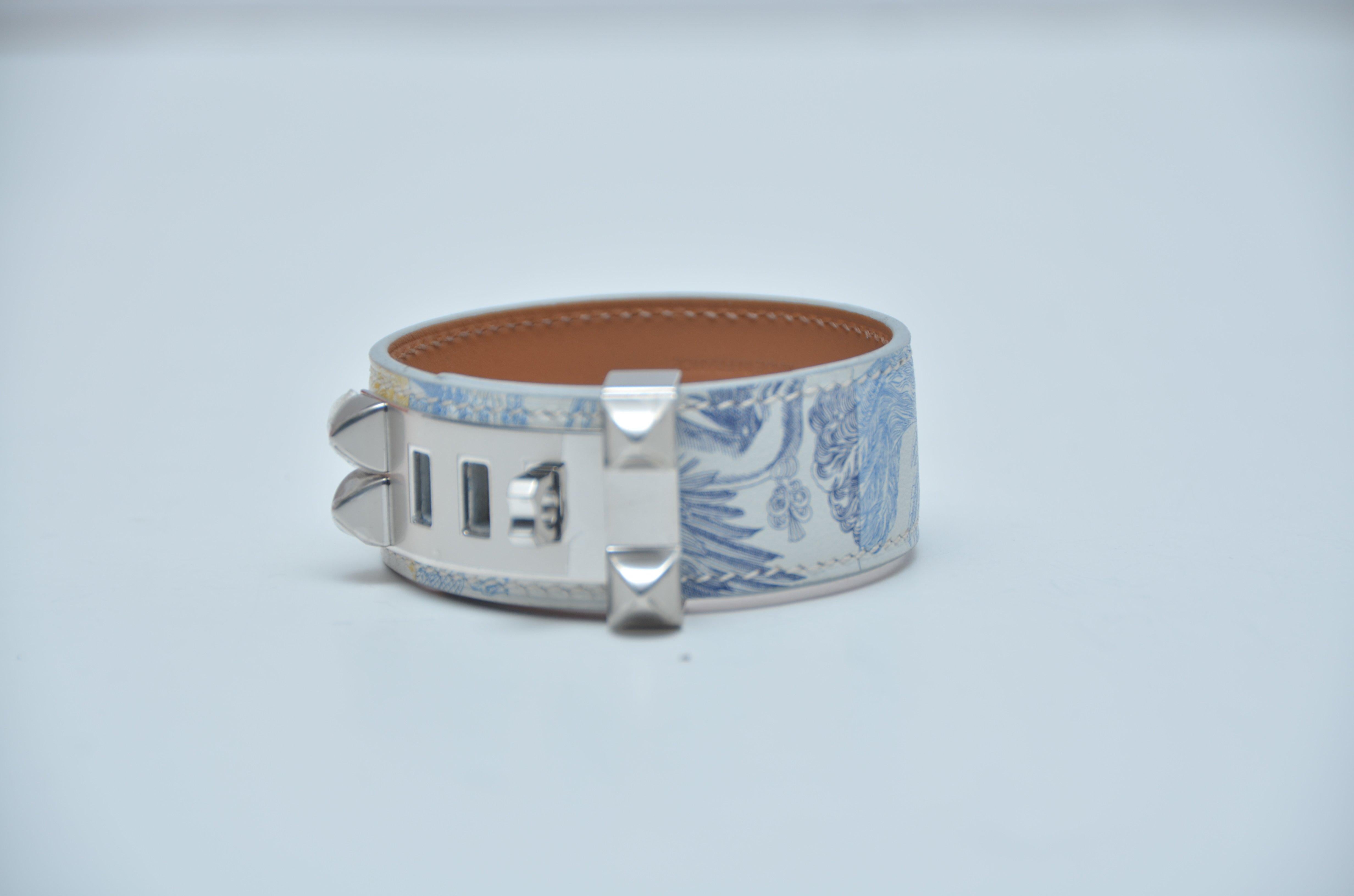 Hermes Tattoo Collier De Chien 24 Armband T3  Weiß/Soleil/Bleu  NEU im Zustand „Neu“ im Angebot in New York, NY