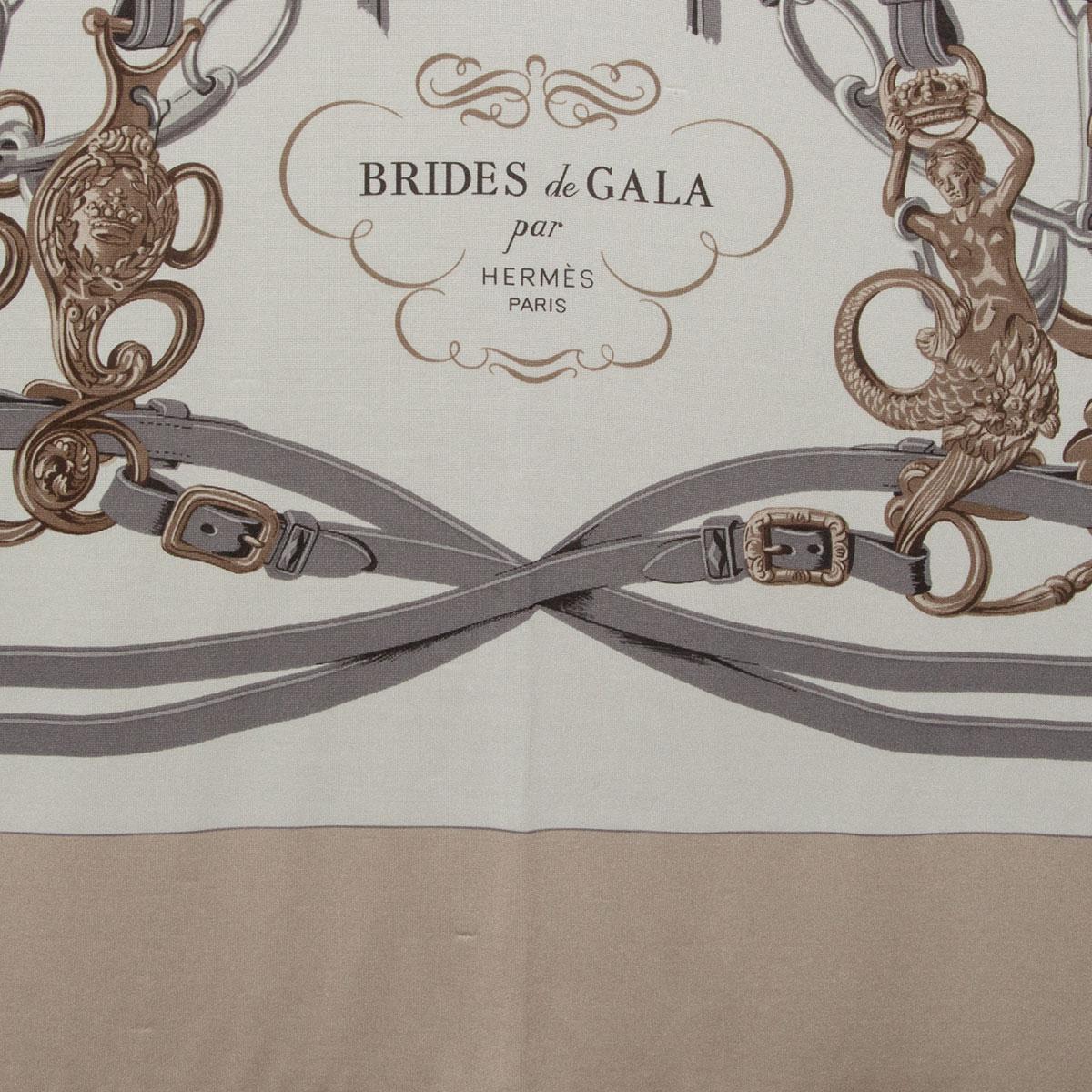 Gray Hermes taupe BRIDES DE GALA 90 Fluid silk jersey Scarf