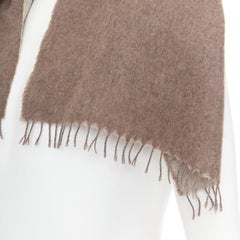HERMES taupe brown cashmere wool reversible fringed long scarf