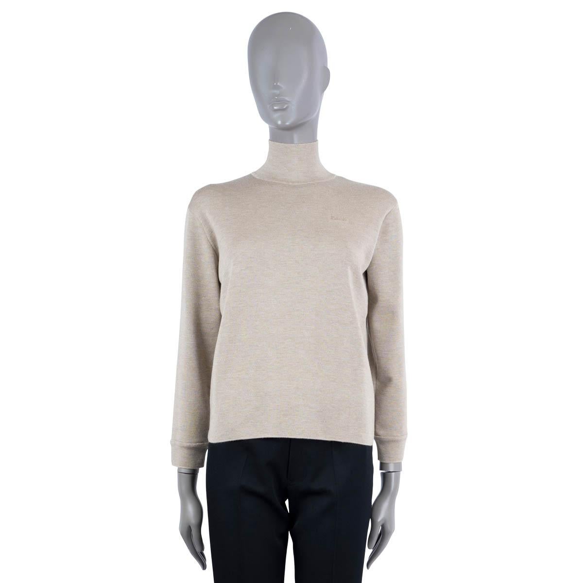 HERMES taupe cashmere & silk 2020 LOGO MOCK NECK Sweater 36 XS In Excellent Condition In Zürich, CH
