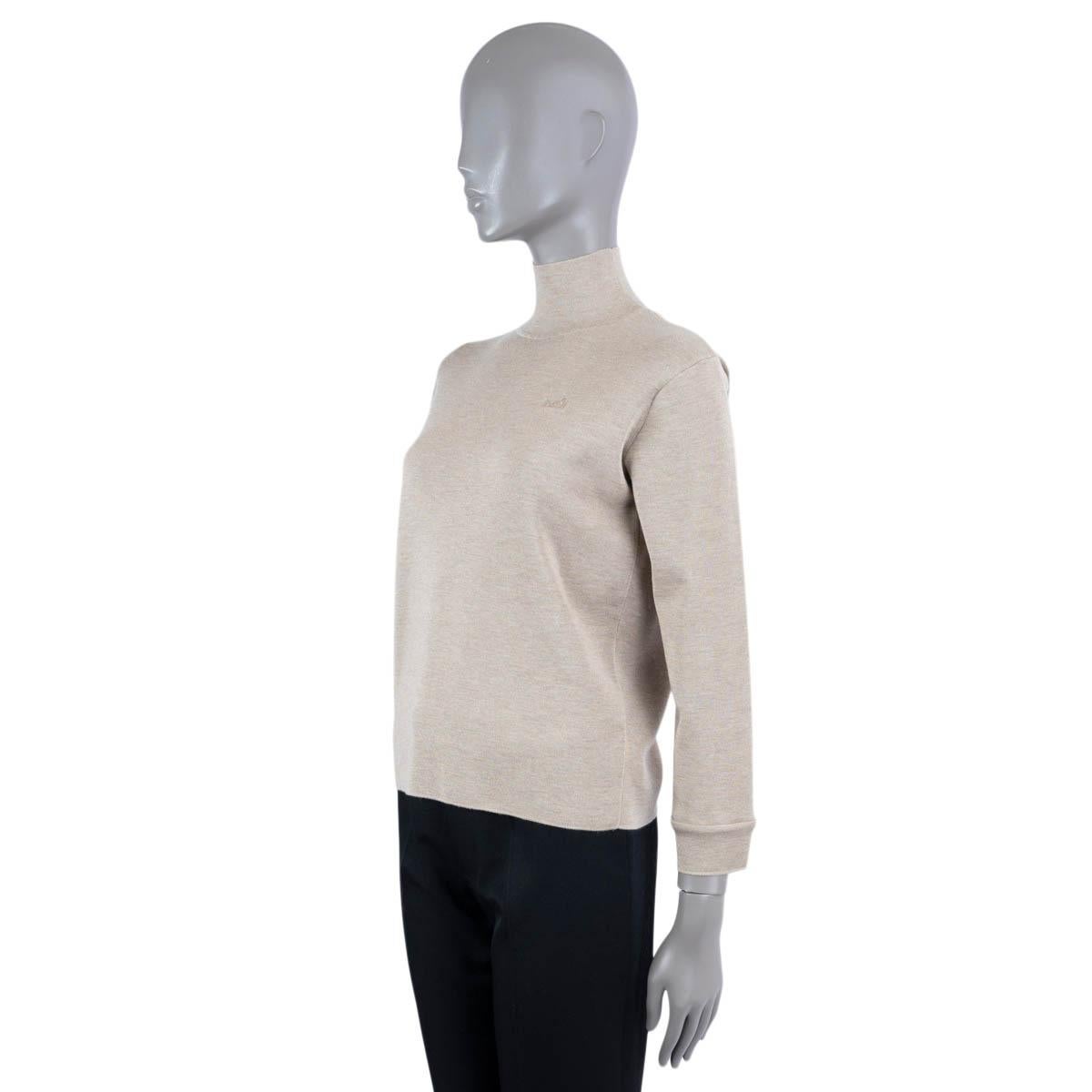 Women's HERMES taupe cashmere & silk 2020 LOGO MOCK NECK Sweater 36 XS