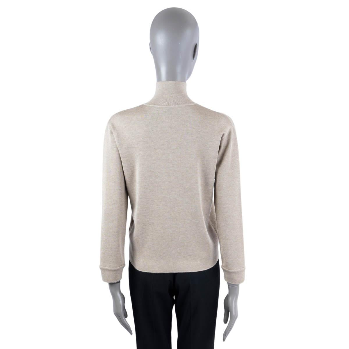 HERMES taupe cashmere & silk 2020 LOGO MOCK NECK Sweater 36 XS 1