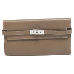 Used Hermes Taupe Chevre Leather Kelly Classic Wallet
