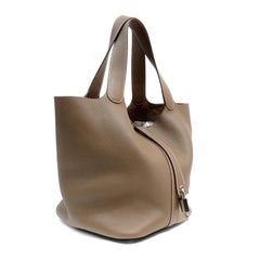 Hermès Taupe Clemence 26 cm Picotin Lock Bag