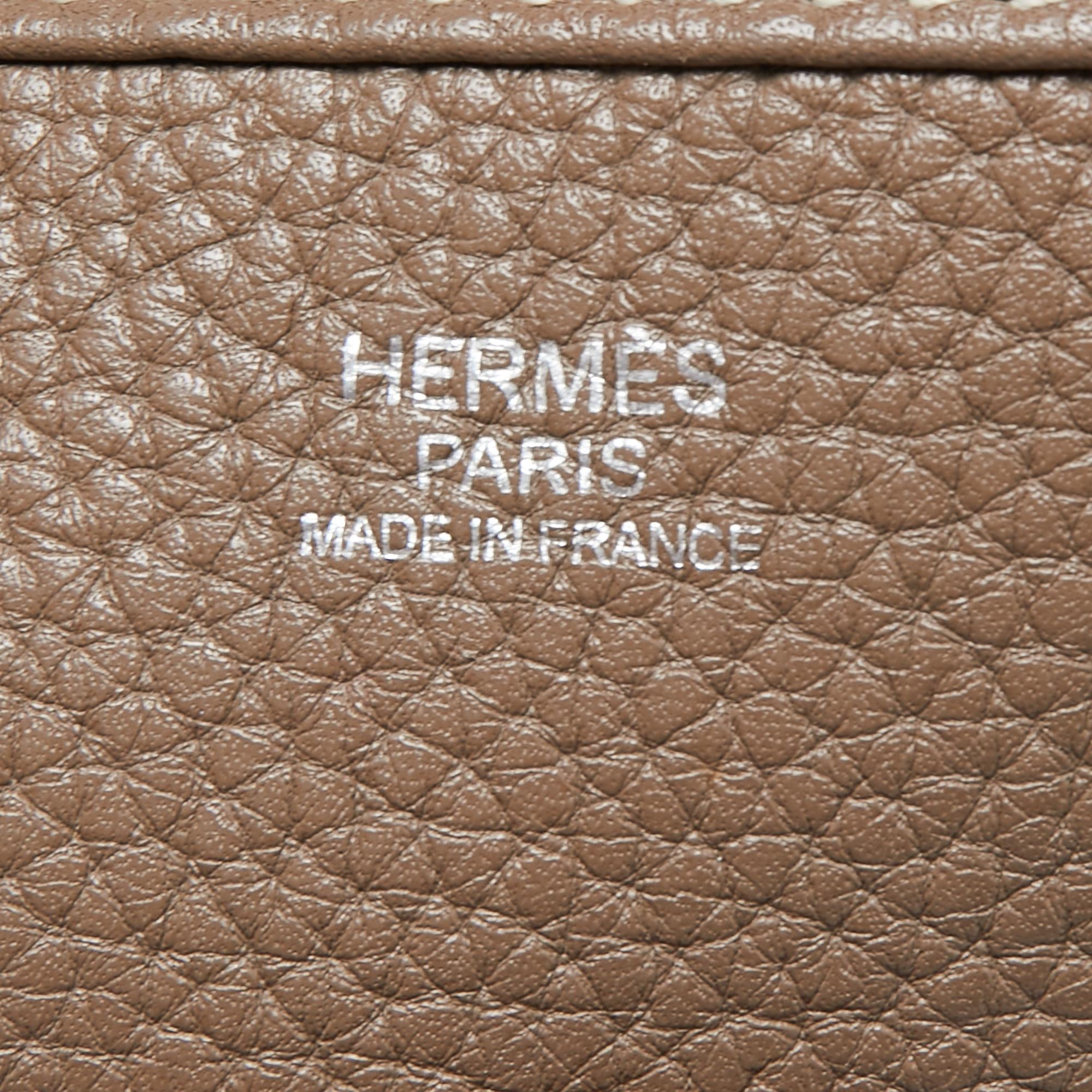 Hermes Taupe Clemence Leather Evelyne I PM Bag 4