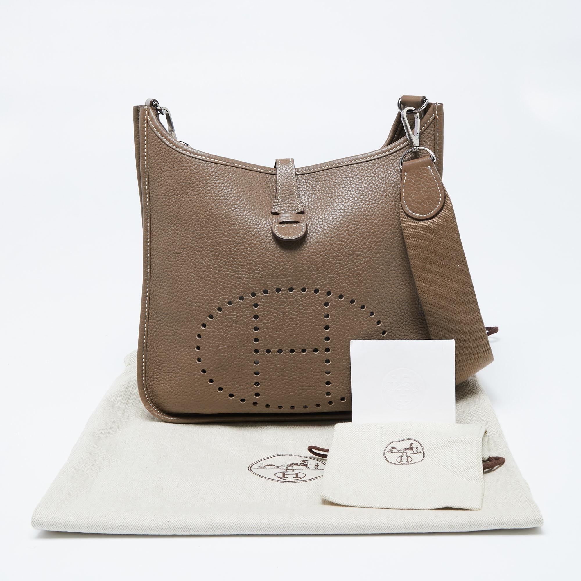 Hermes Taupe Clemence Leather Evelyne I PM Bag 6