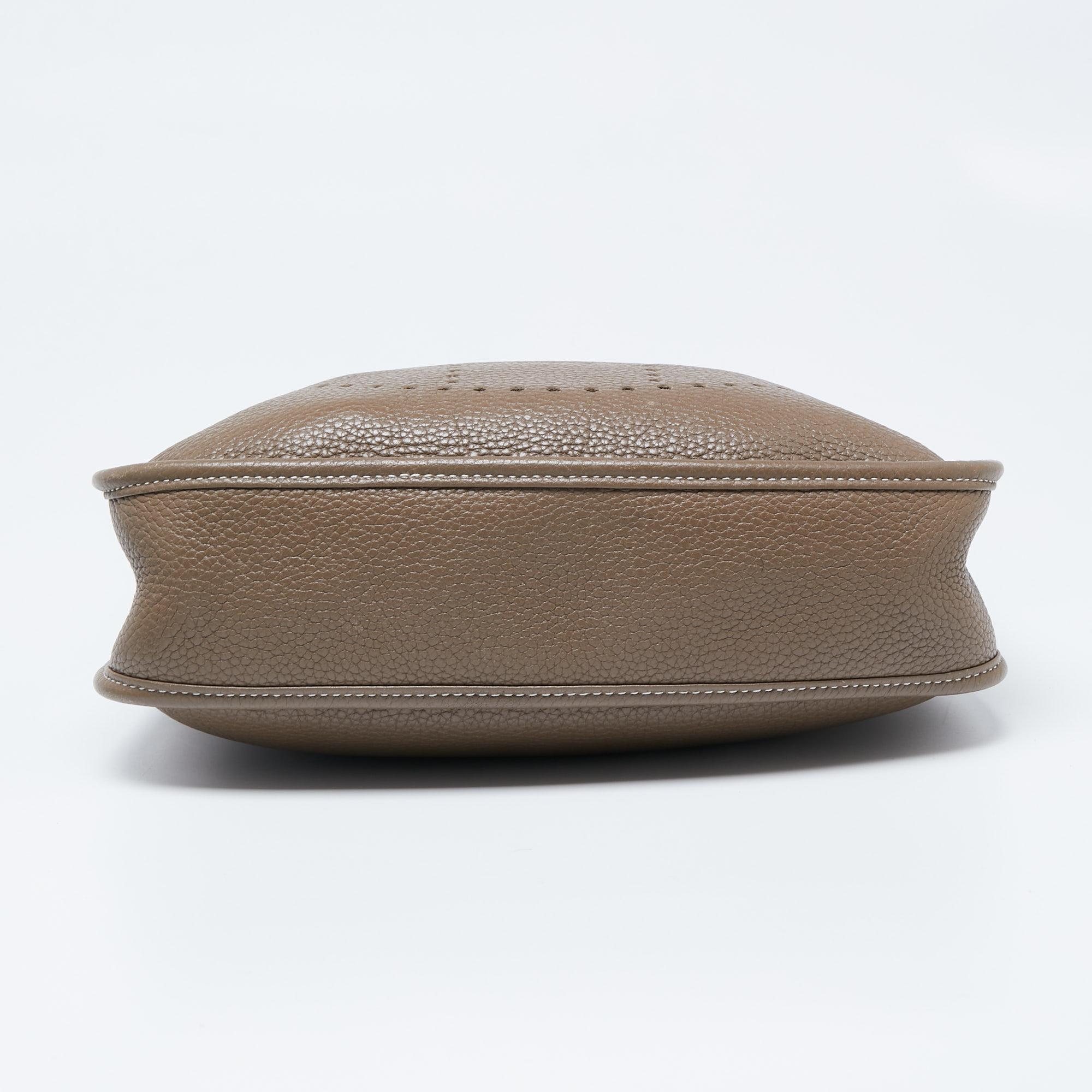 Gray Hermes Taupe Clemence Leather Evelyne I PM Bag