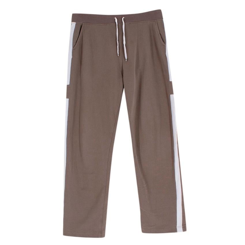 Brown Hermes Taupe Cotton White Stripe Details Sweatpants & Hoodie - Size M/L