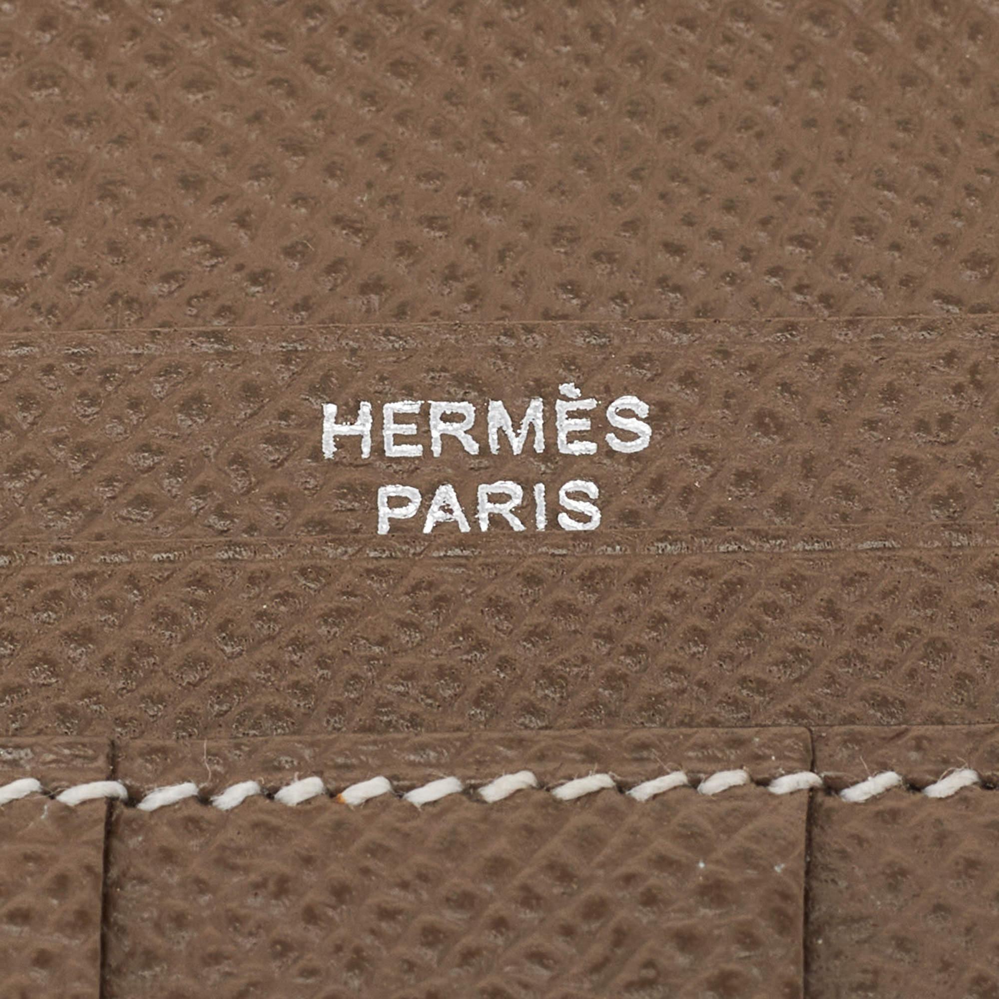 Hermes Taupe Epsom Leather Palladium Finish Bearn Wallet 8