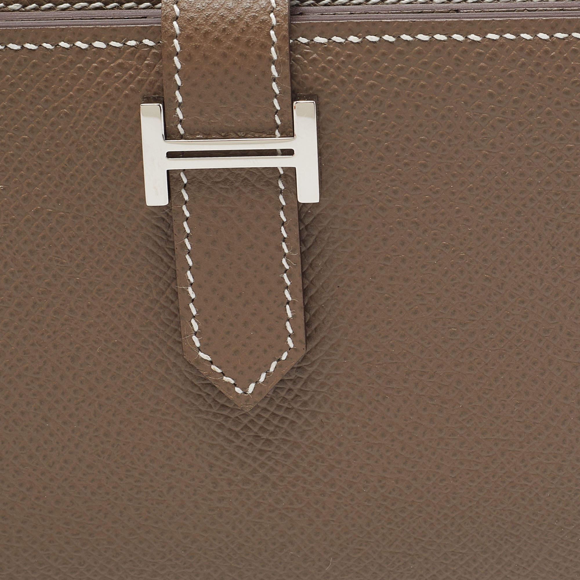 Hermes Taupe Epsom Leather Palladium Finish Bearn Wallet 4