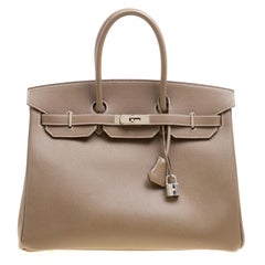 Hermes Taupe Epsom Leather Palladium Hardware Birkin 35 Bag