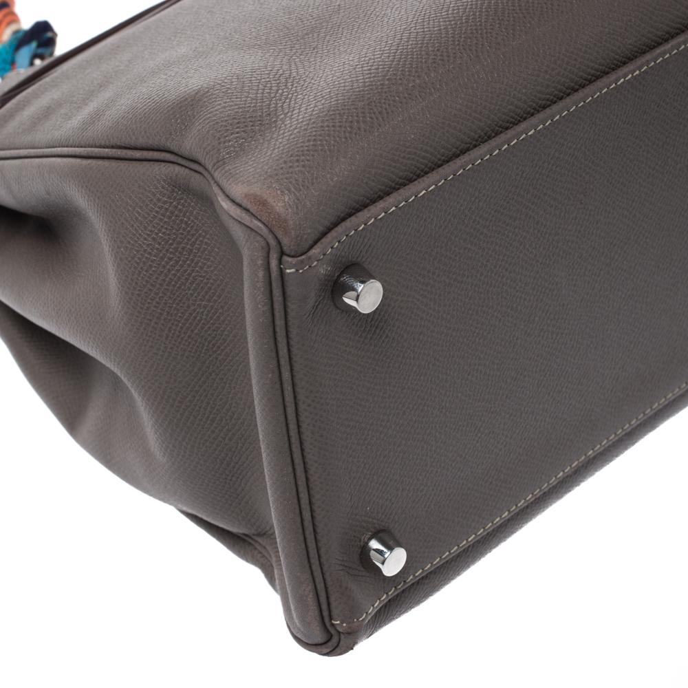 Hermes Taupe Epsom Leather Palladium Hardware Kelly Retourne 35 Bag 6