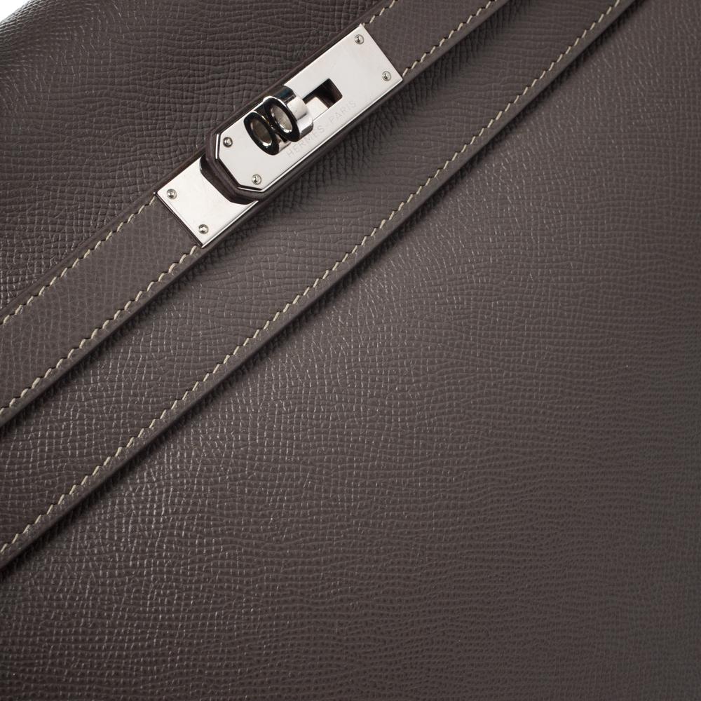 Women's Hermes Taupe Epsom Leather Palladium Hardware Kelly Retourne 35 Bag
