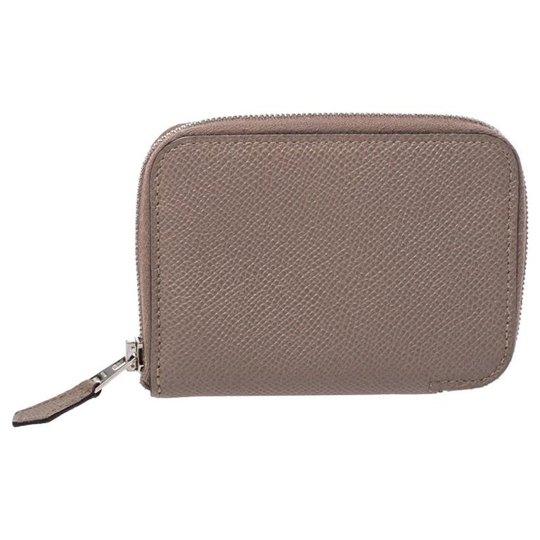 Hermes Taupe Epsom Leather Zip Around Compact Wallet at 1stDibs