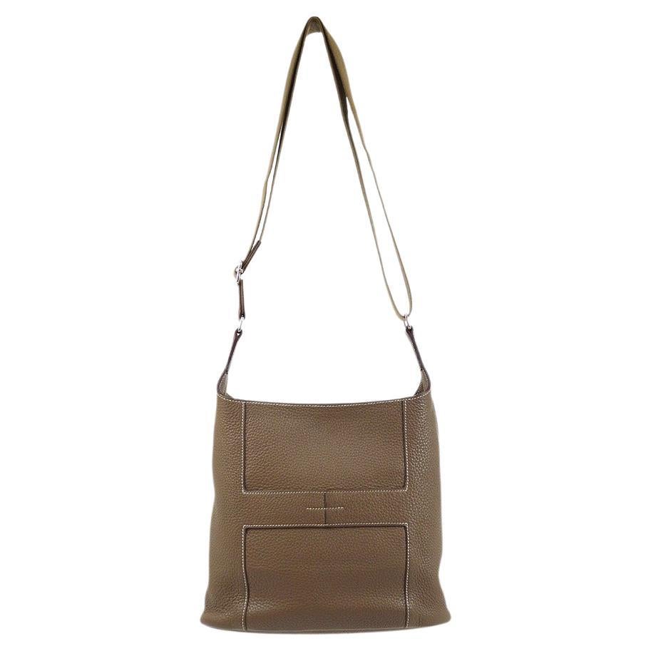 Hermes Cognac Leather Canvas "H" Logo Men's Women's Crossbody Shoulder