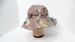 Hermes Taupe Geo Rock & Crystal Print Silk Sun Hat