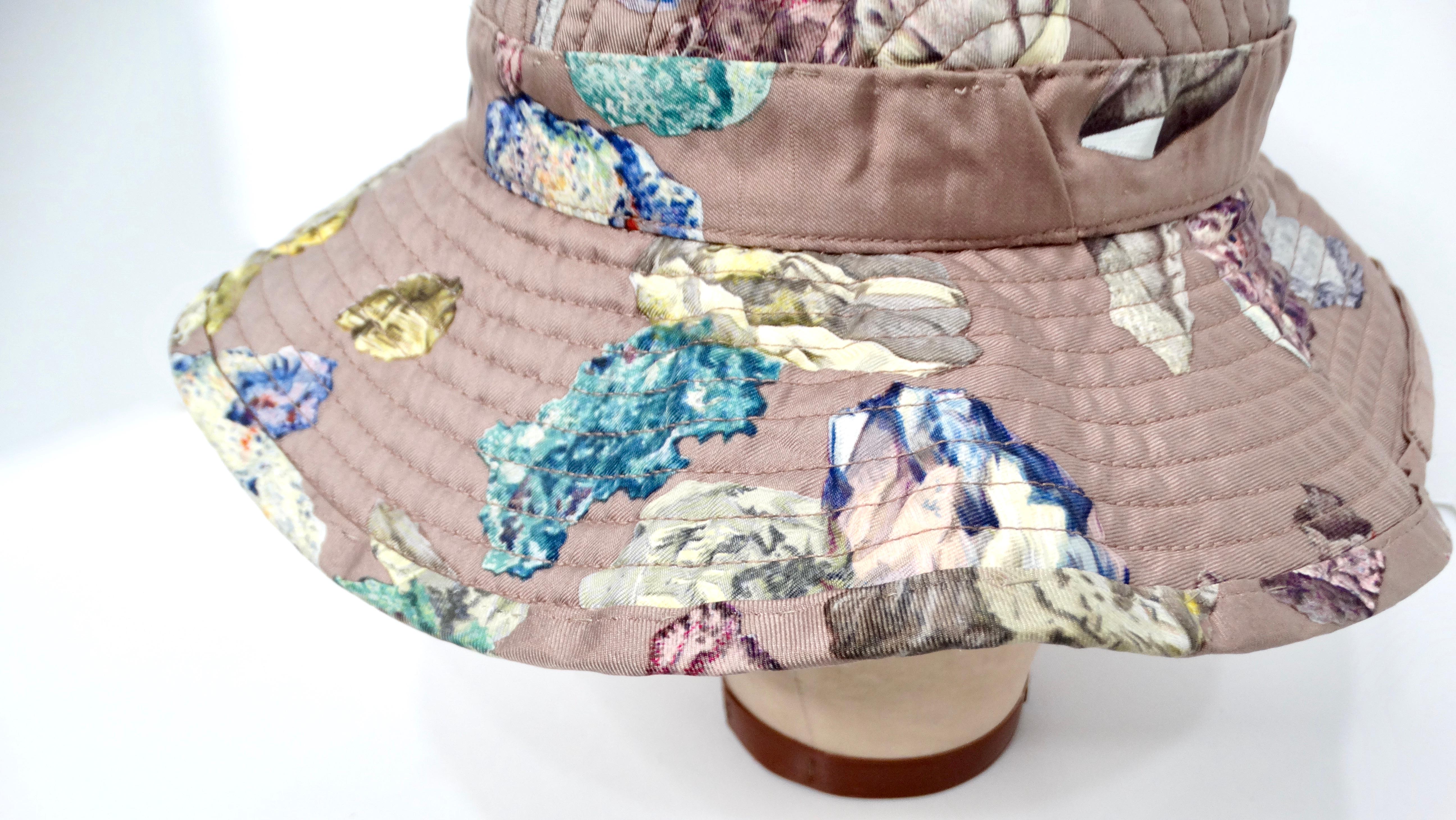 Women's or Men's Hermes Taupe Geo Rock & Crystal Print Silk Sun Hat For Sale