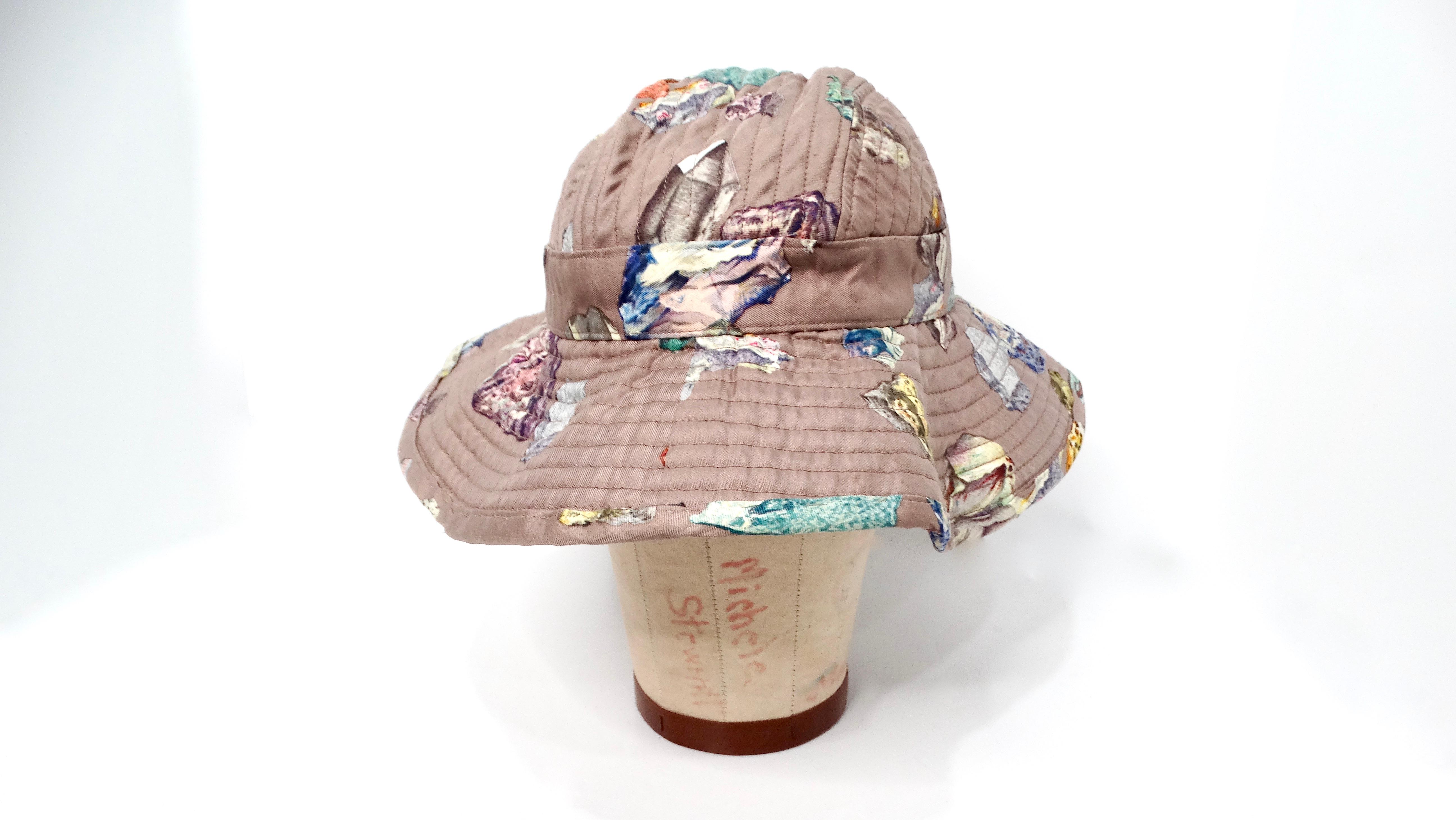 Hermes Taupe Geo Rock & Crystal Print Silk Sun Hat For Sale 1