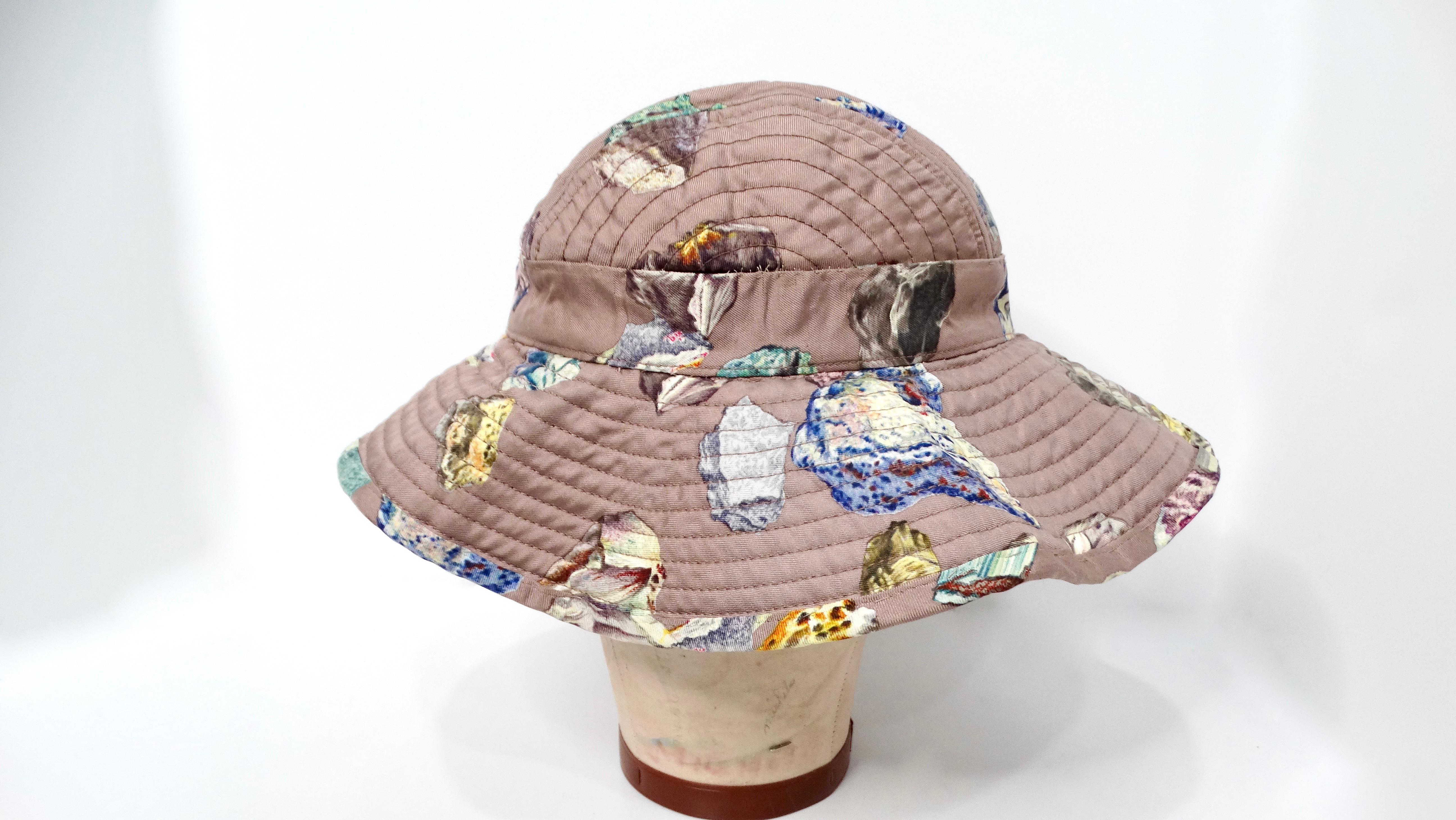 Hermes Taupe Geo Rock & Crystal Print Silk Sun Hat For Sale 2