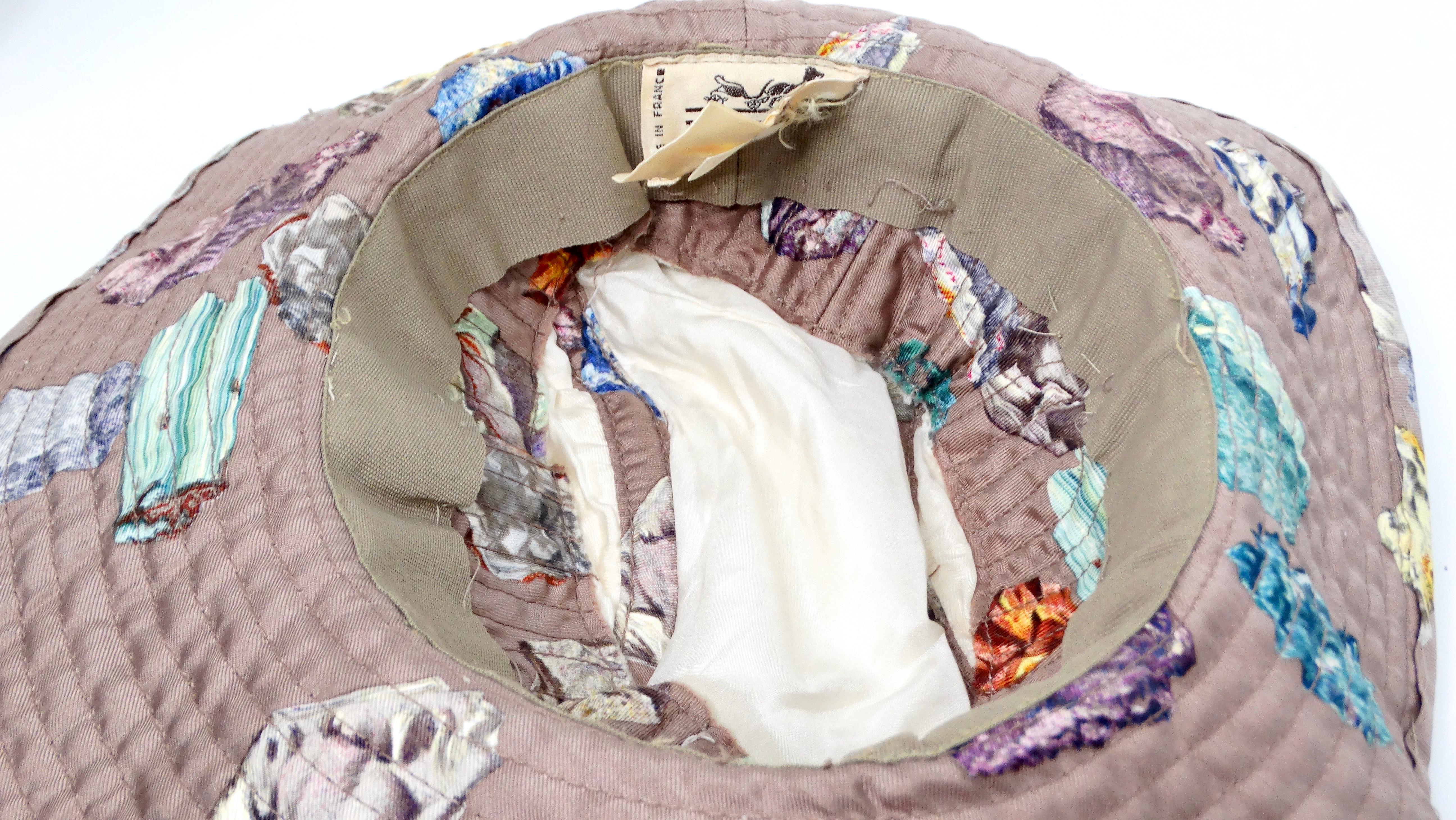 Hermes Taupe Geo Rock & Crystal Print Silk Sun Hat For Sale 3
