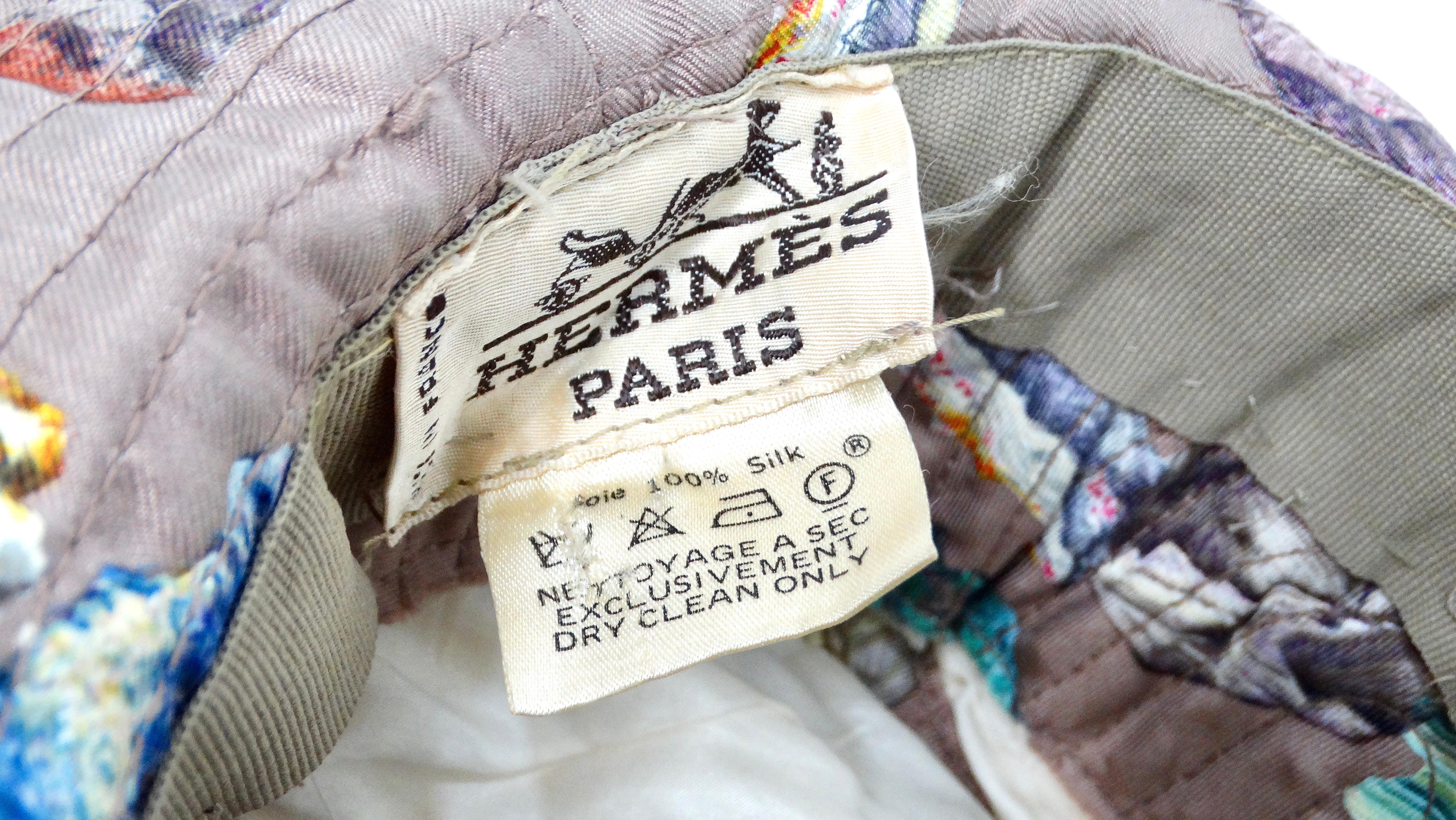 Hermes Taupe Geo Rock & Crystal Print Silk Sun Hat For Sale 4