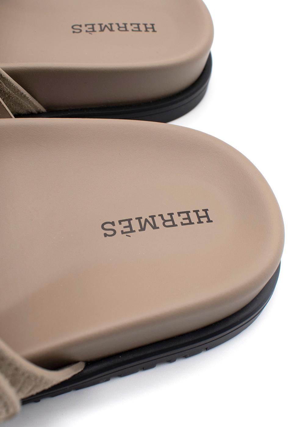 Brown Hermes Taupe Goatskin Suede Chypre Sandals 37 For Sale