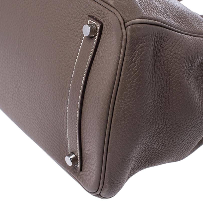 Hermes Taupe Grey Clemence Leather Palladium Hardware Birkin 35 Bag 4