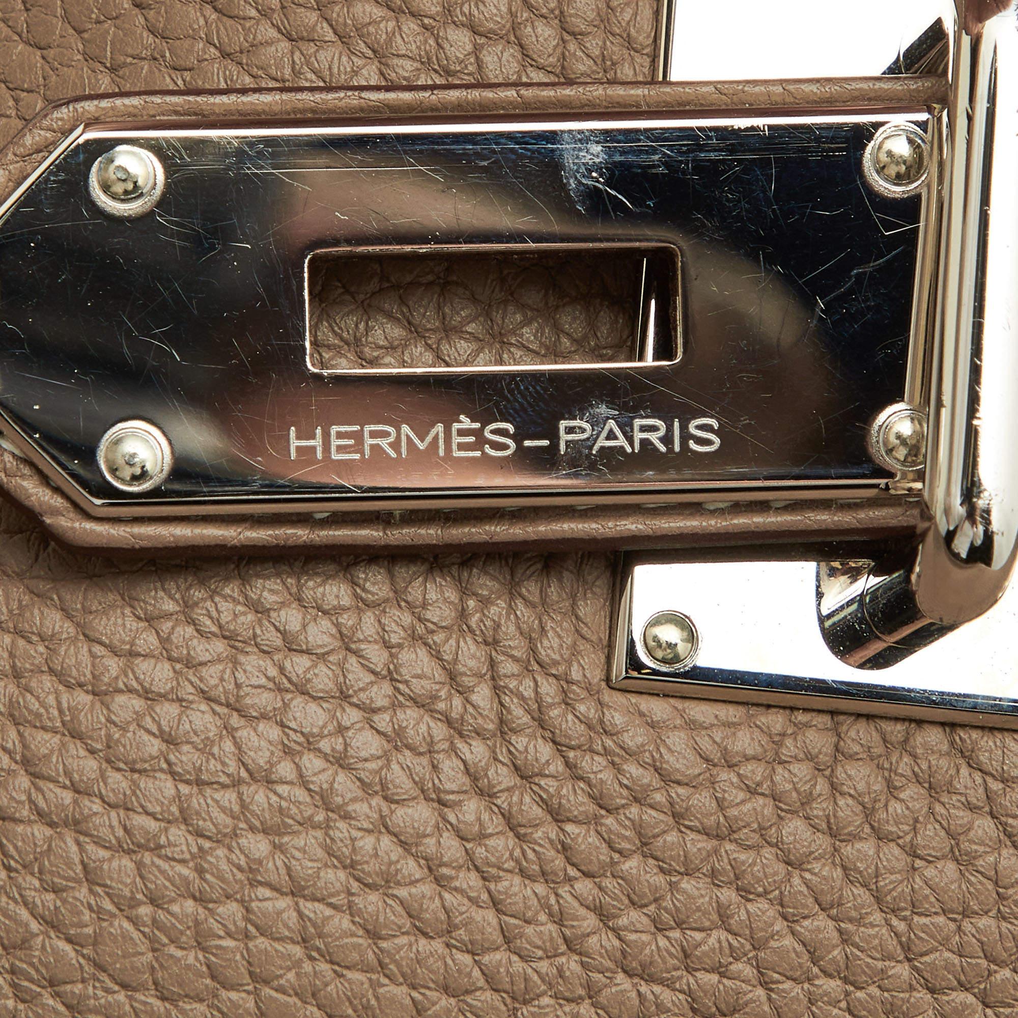 Hermes Taurillon Clemence Jypsiere 34 Tasche aus Leder in Taupegrau mit Palladium-Finish im Angebot 6