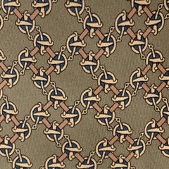 HERMES Taupe Interlock Horsebit Print Silk Tie