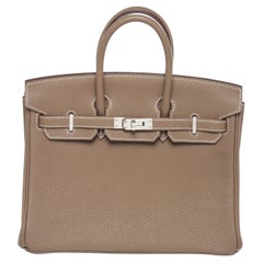Hermes Taupe Leather Birkin 25cm Satchel Bag