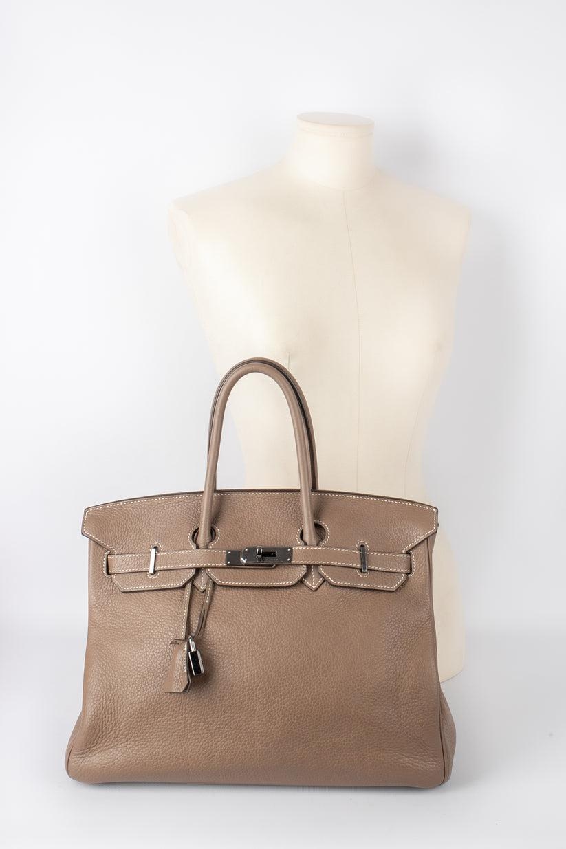 Hermès Taupe Leather Brikin Bag In Excellent Condition For Sale In SAINT-OUEN-SUR-SEINE, FR