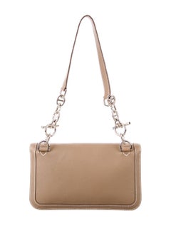 Hermes Taupe Leather Palladium Chain Buckle Evening Shoulder Flap Bag
