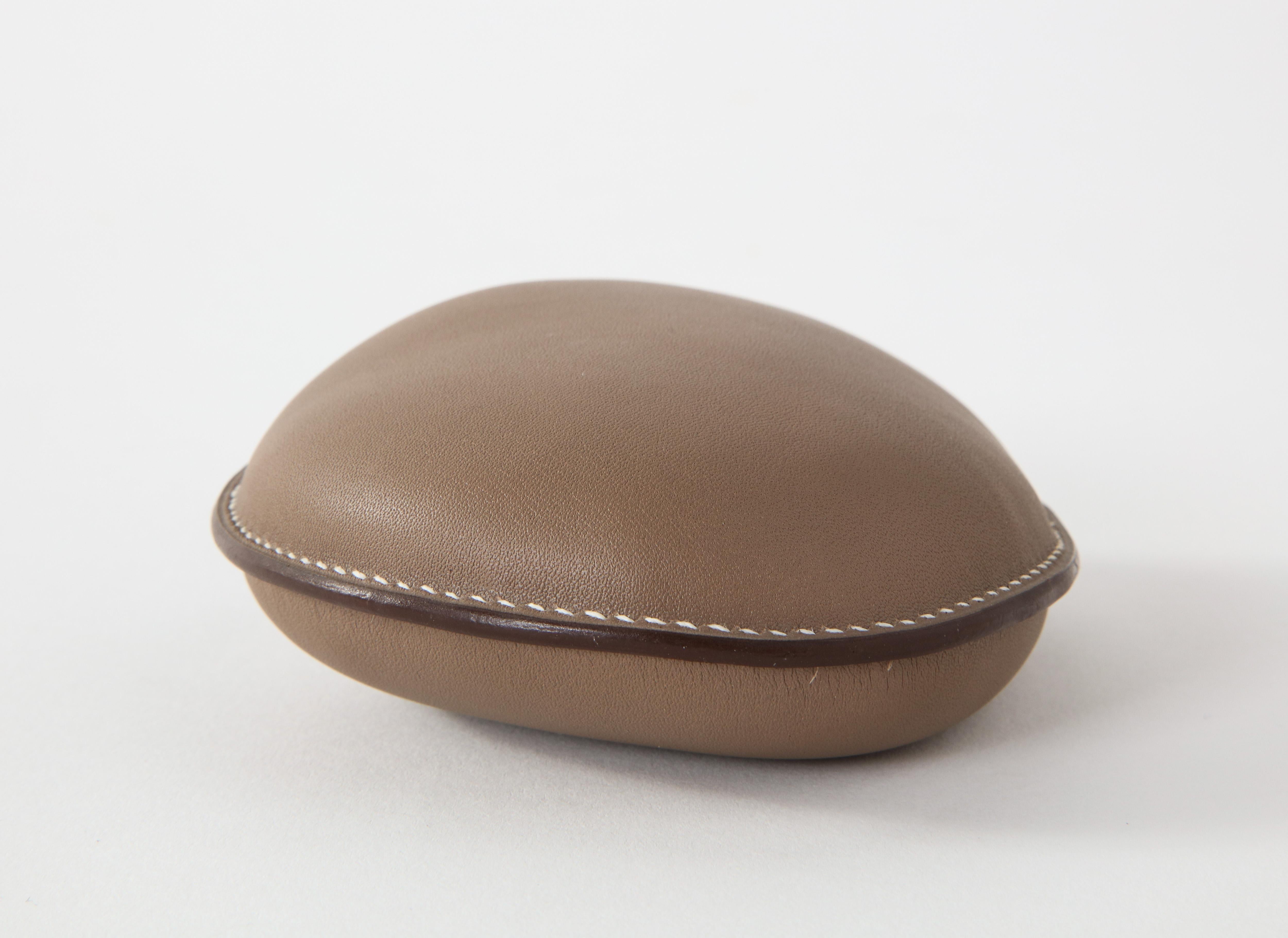 French Hermès Taupe Leather Paperweight