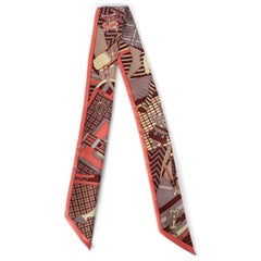 HERMES taupe pink yellow silk POUR SORTIR TWILLY Scarf