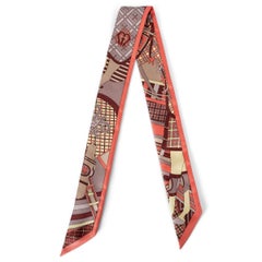 HERMES taupe pink yellow silk POUR SORTIR TWILLY Scarf