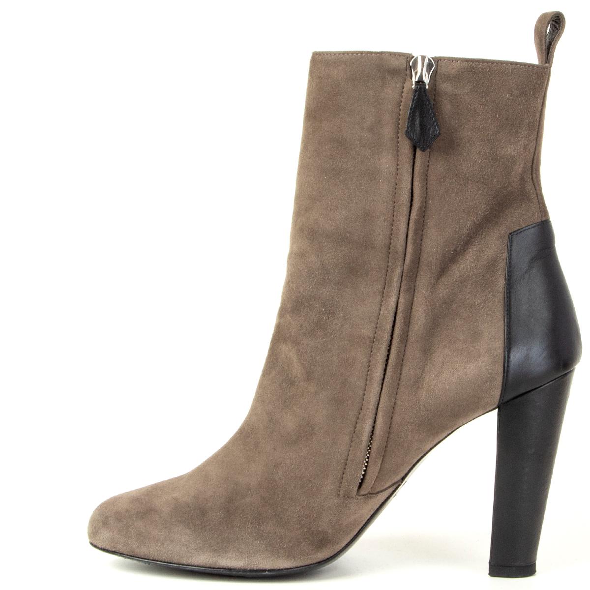Black HERMES taupe suede & black leather Ankle Boots Shoes 41 For Sale