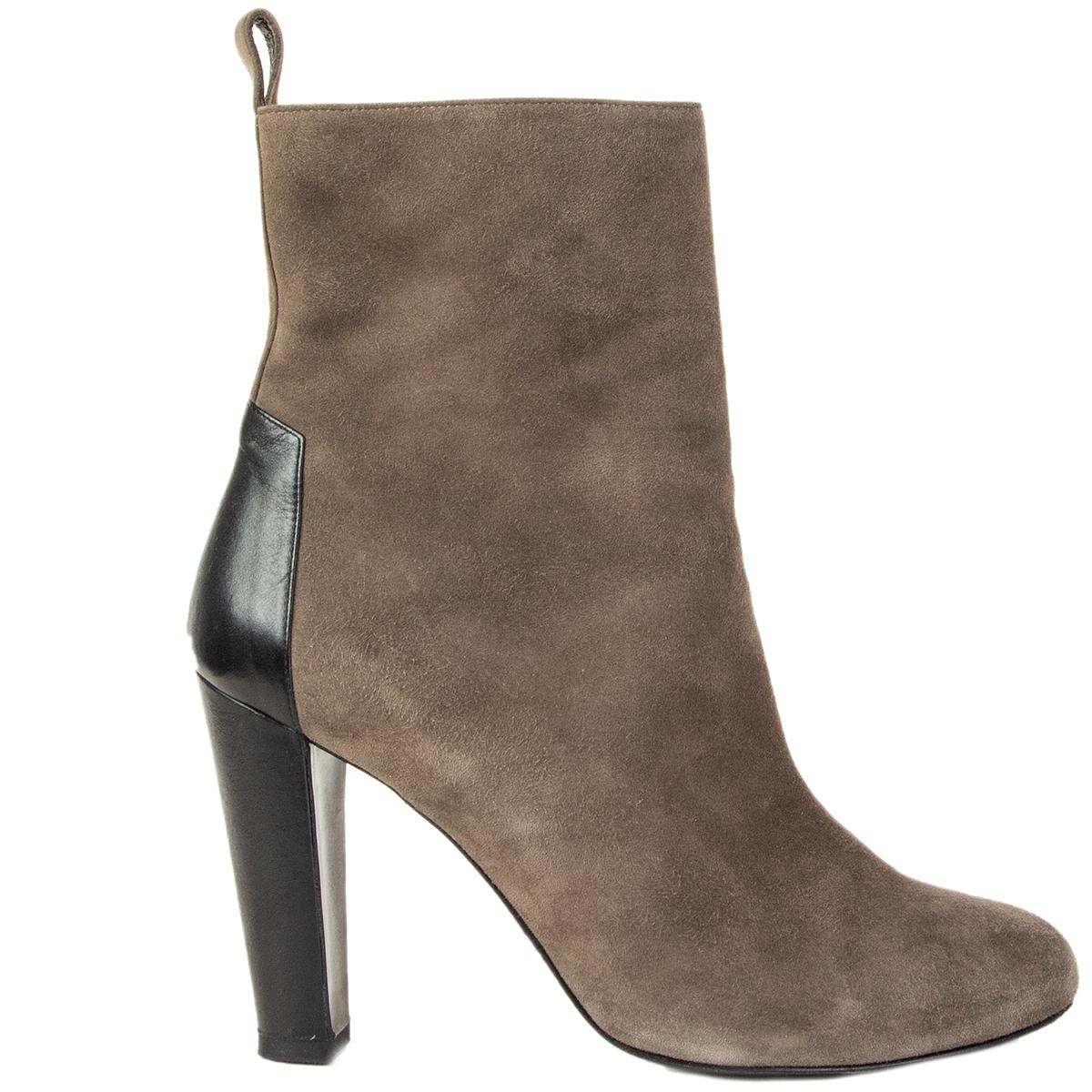 HERMES taupe suede & black leather Ankle Boots Shoes 41 For Sale