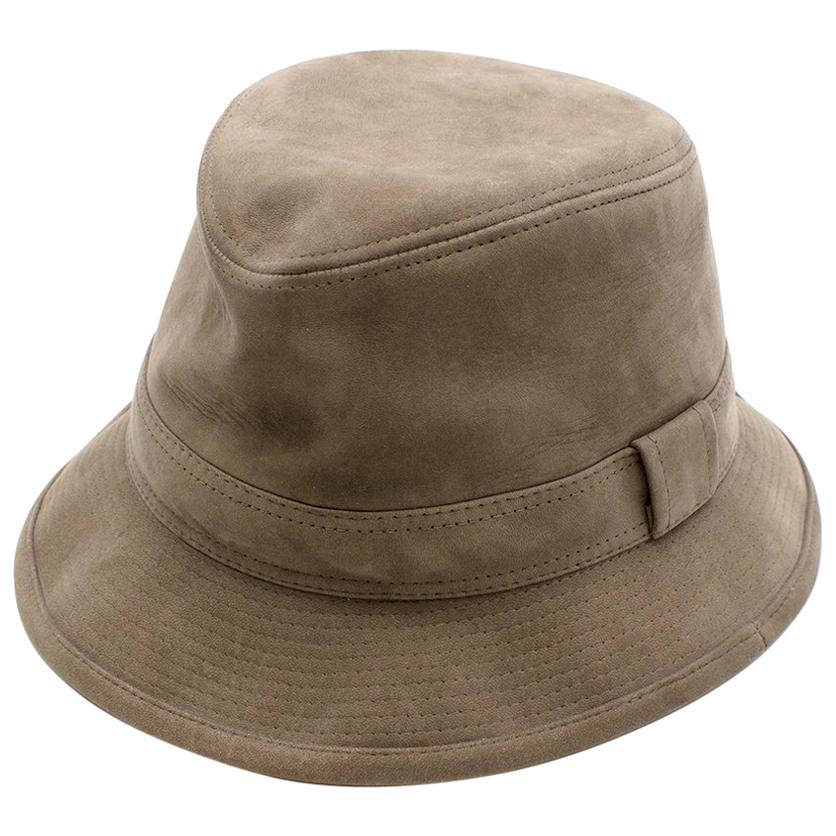 Hermes Taupe Suede Lambskin Bucket Hat For Sale