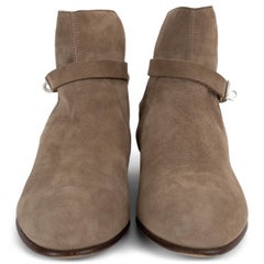 HERMES taupe suede NEO Ankle Boots Shoes 36.5