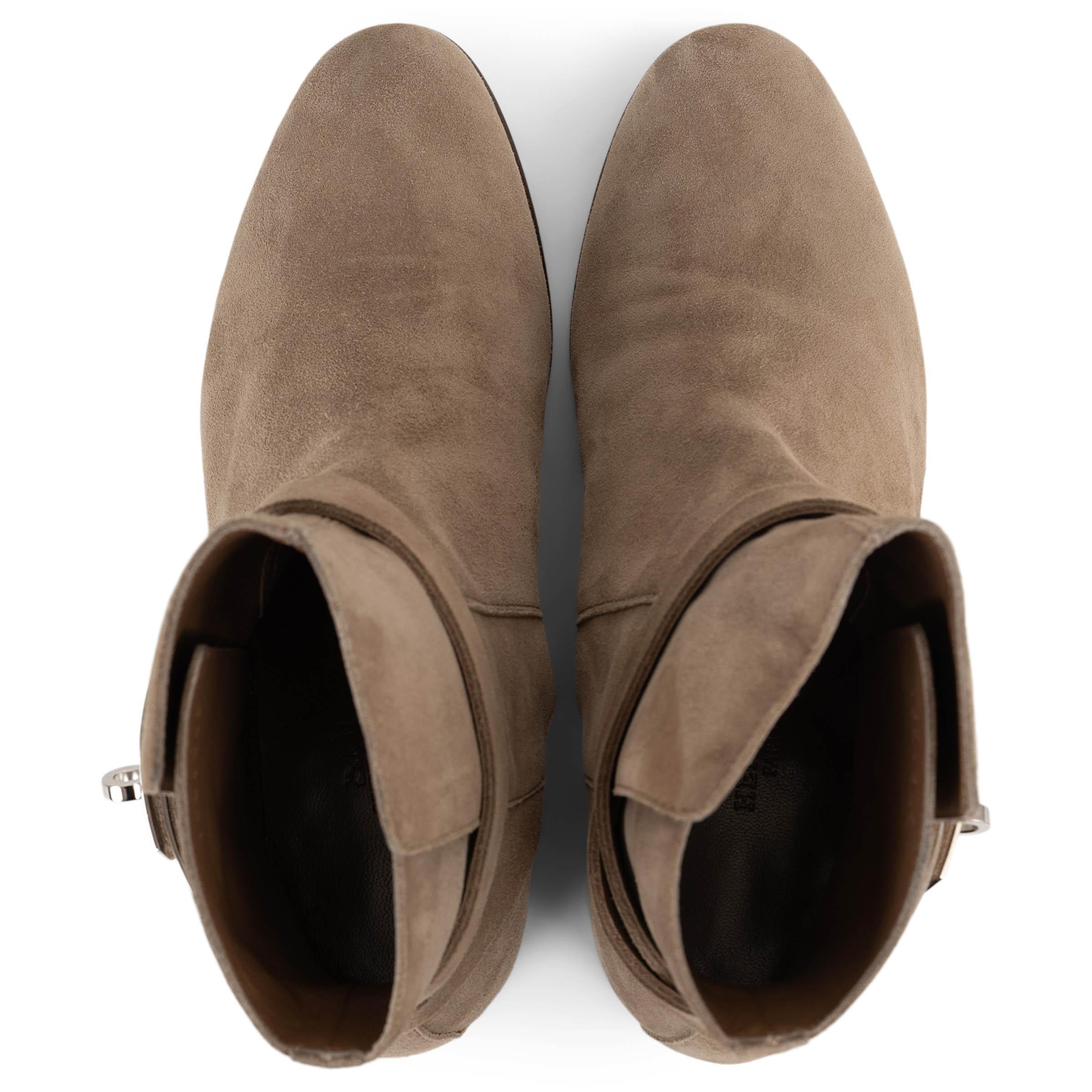 HERMES taupe suede NEO Ankle Boots Shoes 36.5 For Sale 1