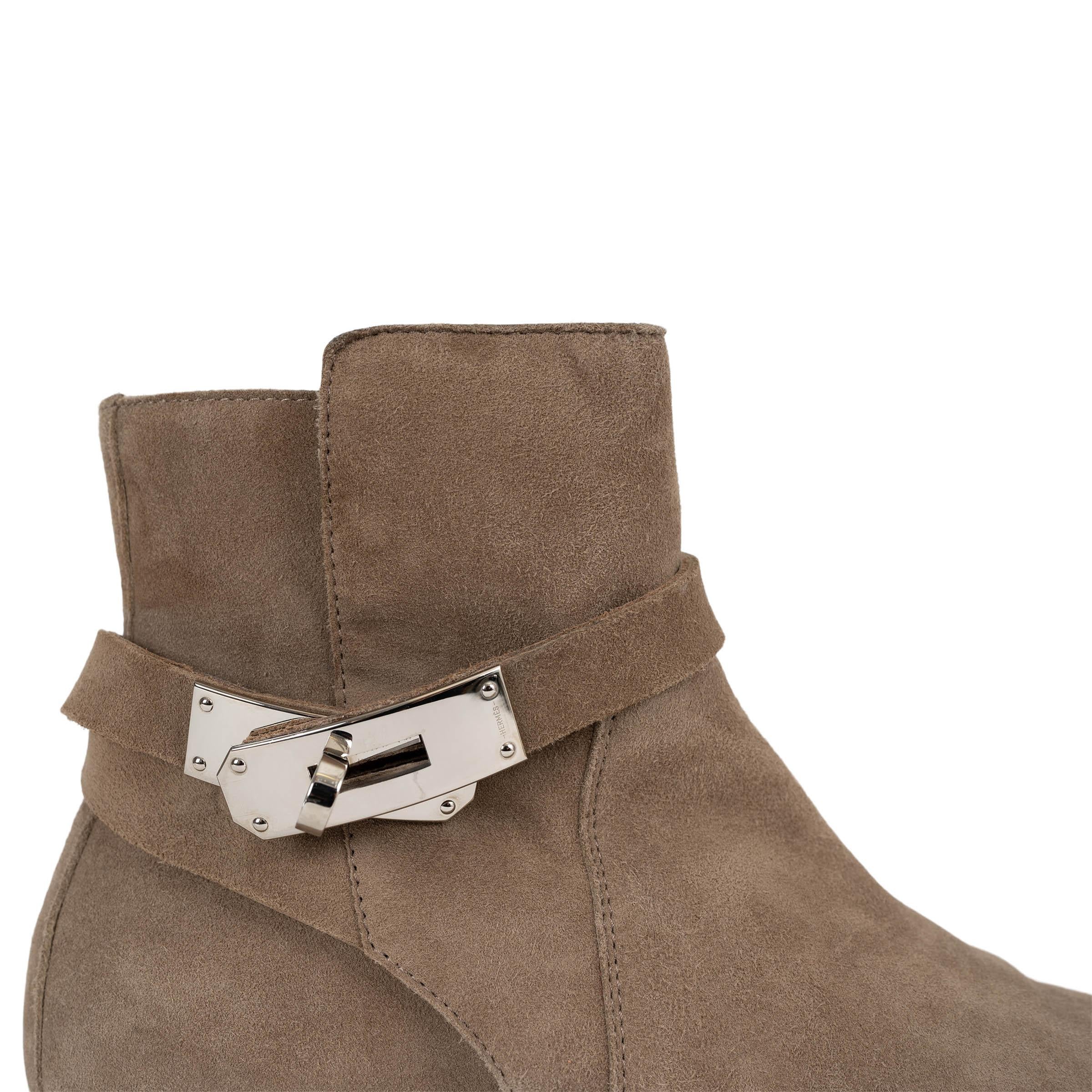 HERMES taupe suede NEO Ankle Boots Shoes 36.5 For Sale 2