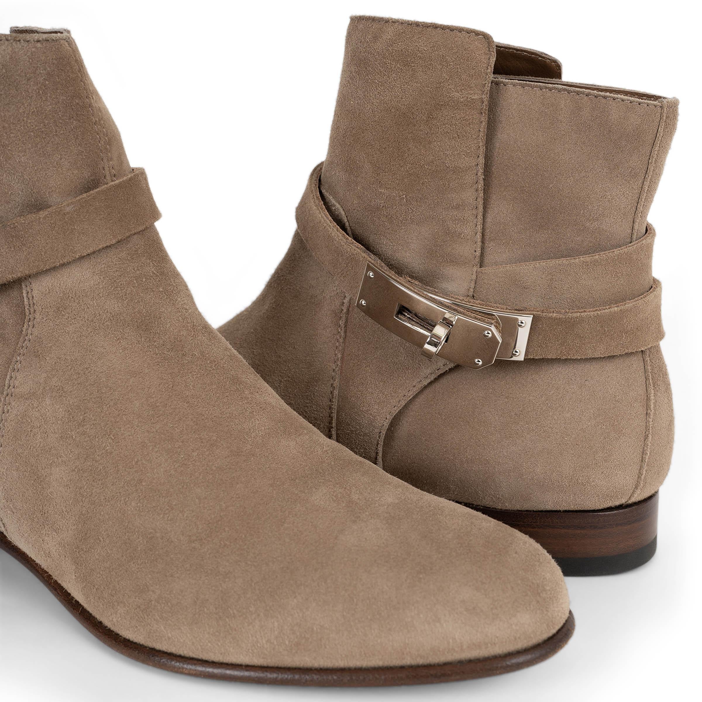 HERMES taupe suede NEO Ankle Boots Shoes 36.5 For Sale 3