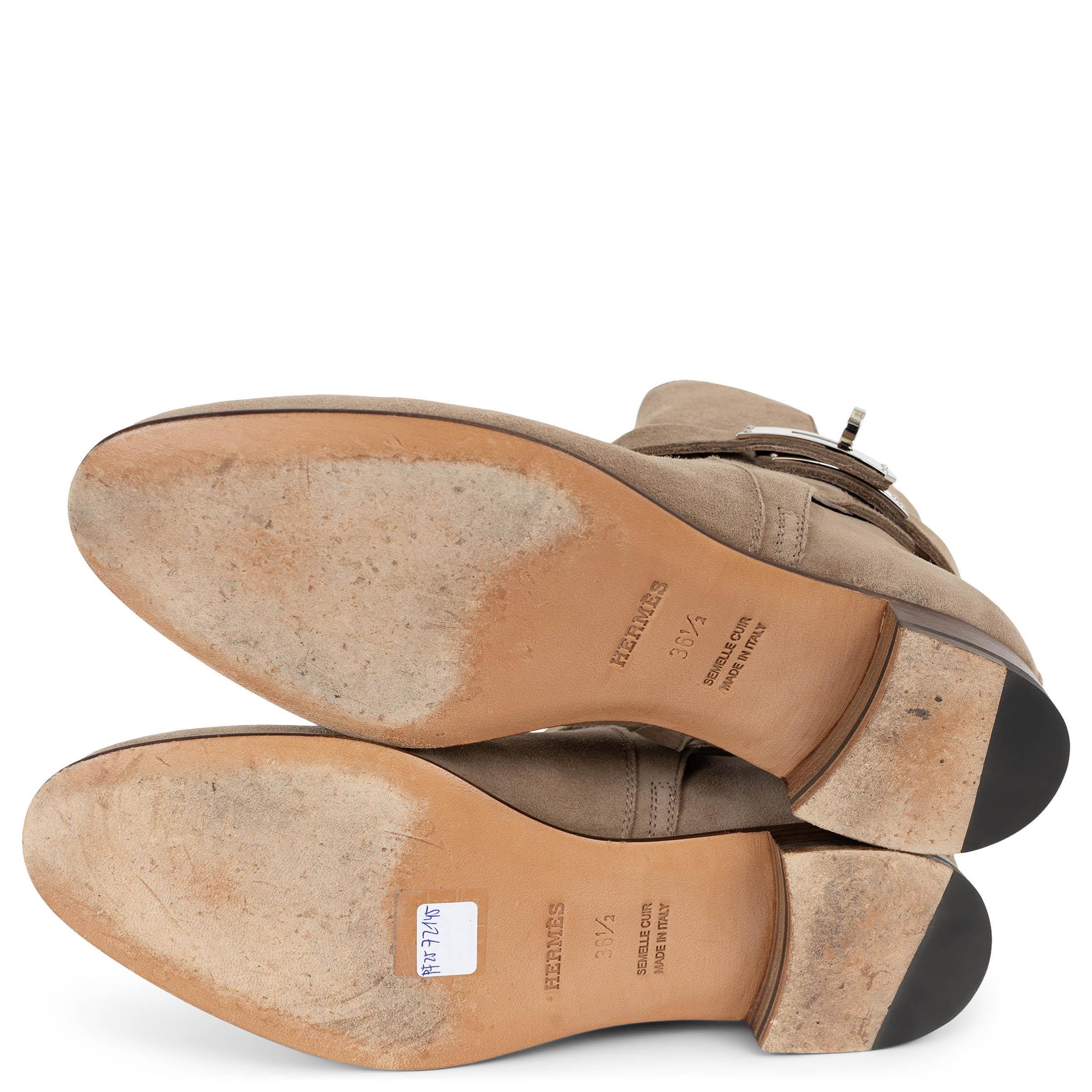 HERMES taupe suede NEO Ankle Boots Shoes 36.5 For Sale 4