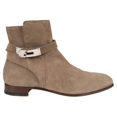 HERMES taupe suede NEO Ankle Boots Shoes 36.5