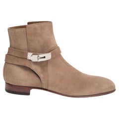 HERMES taupe suede NEO Desert Ankle Boots Shoes 39 Marron Canelle