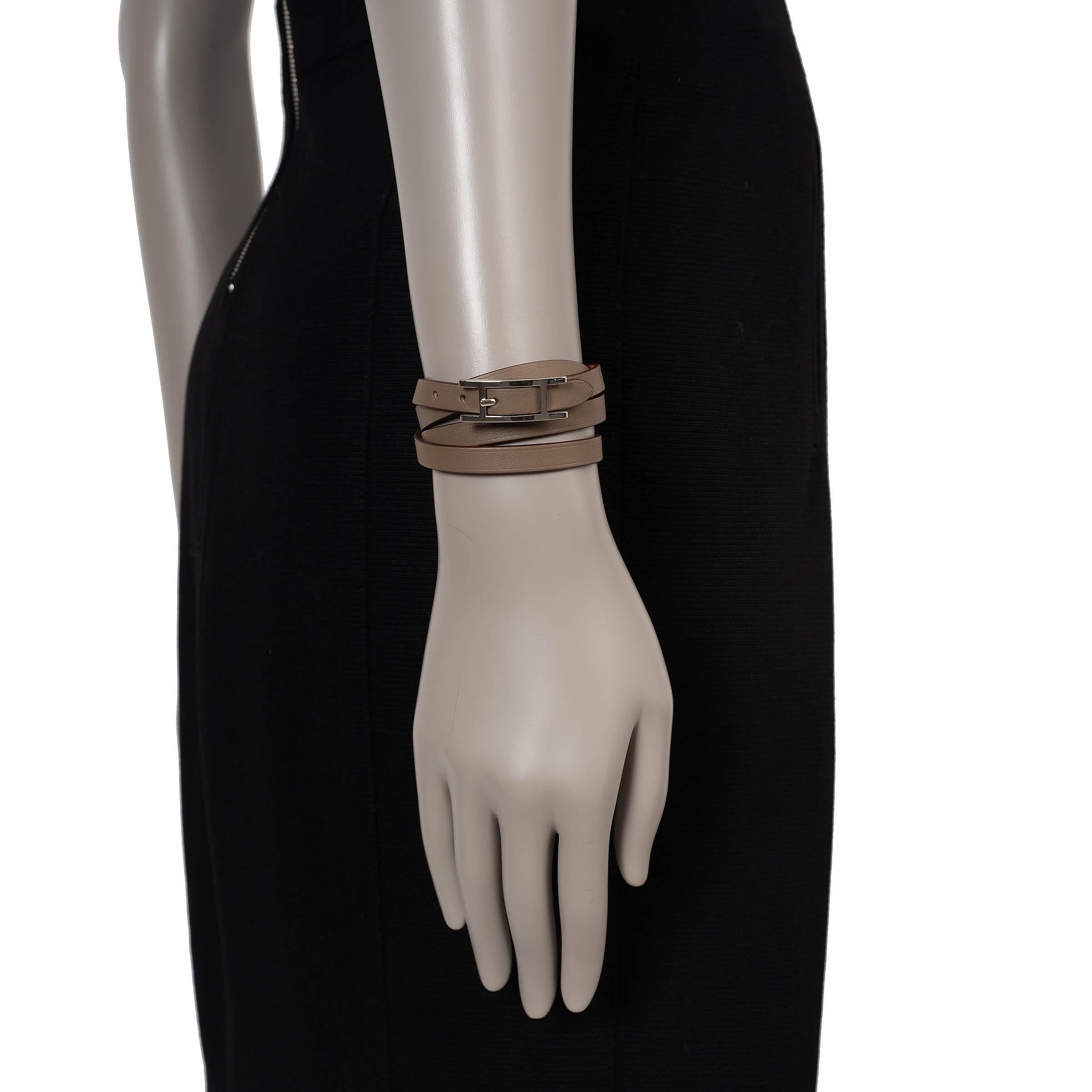 HERMES taupe Swift leather HAPI 3 TOUR Wrap Bracelet For Sale 2
